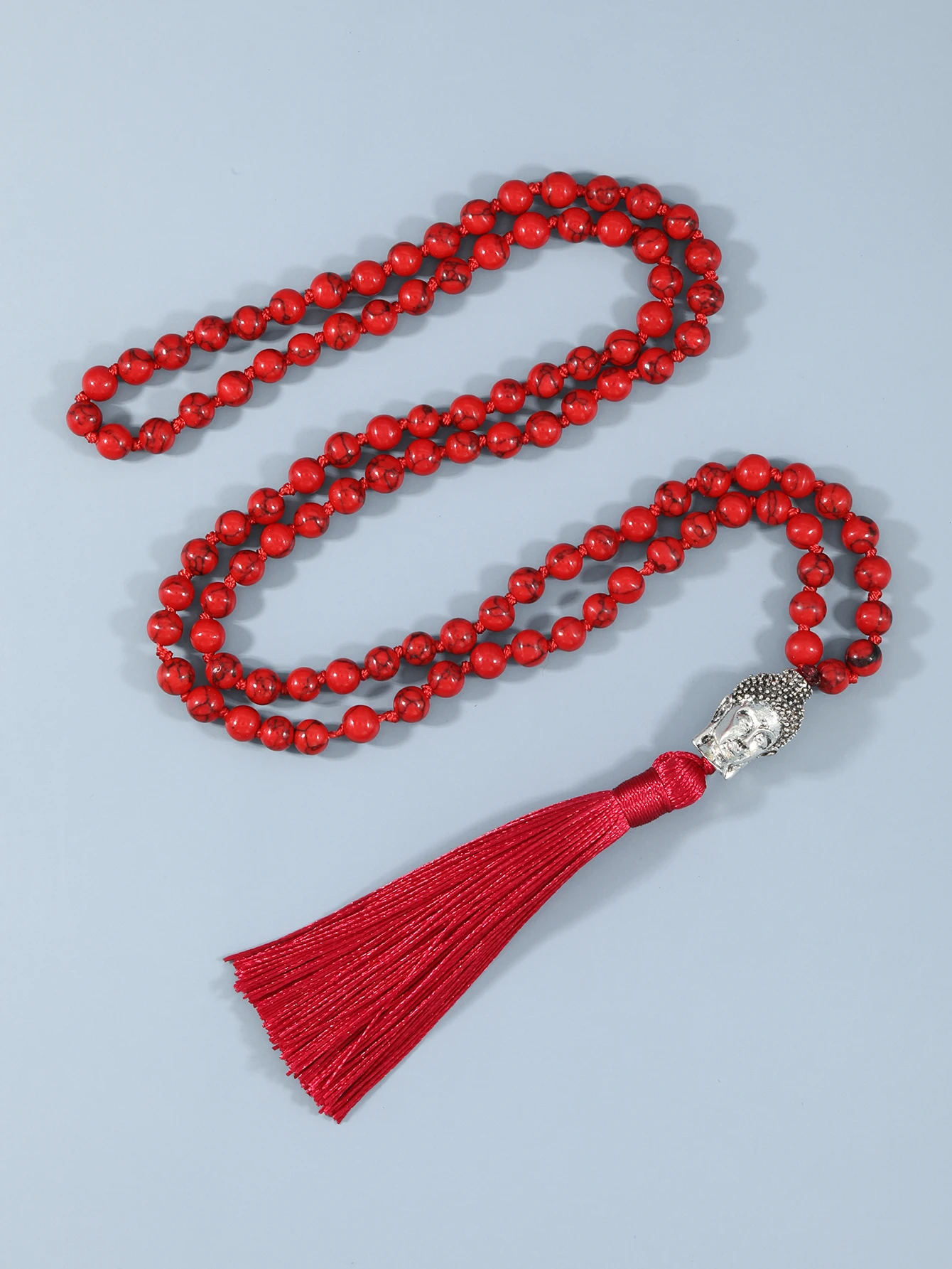 

YUOKIAA 6mm108 Bead Japamala Necklace Natural Red Turquoise Stone Meditation Mala Beaded Necklace With Buddha Head for Women Men