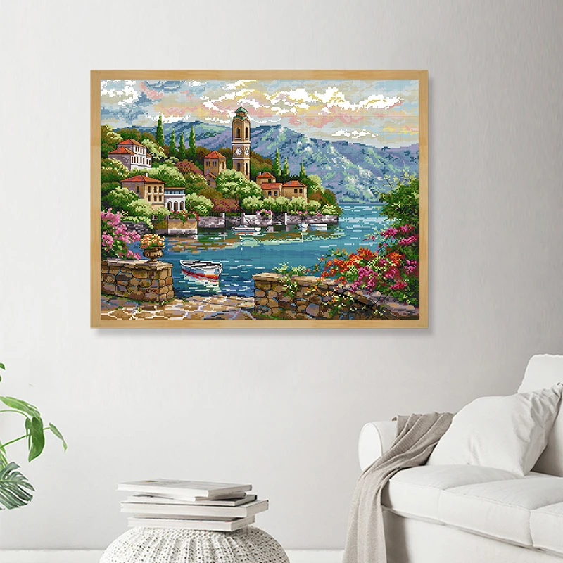 Часы с изображением моря башни пейзажа набор крестиков сделай сам ручная работа