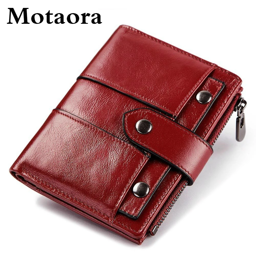 

MOTAORA Women Wallet 2021 New Genuine Leather Rfid Short Purse Ladies Solid Zipper Hasp Cowhide Wallet Luxury Card Holder Female