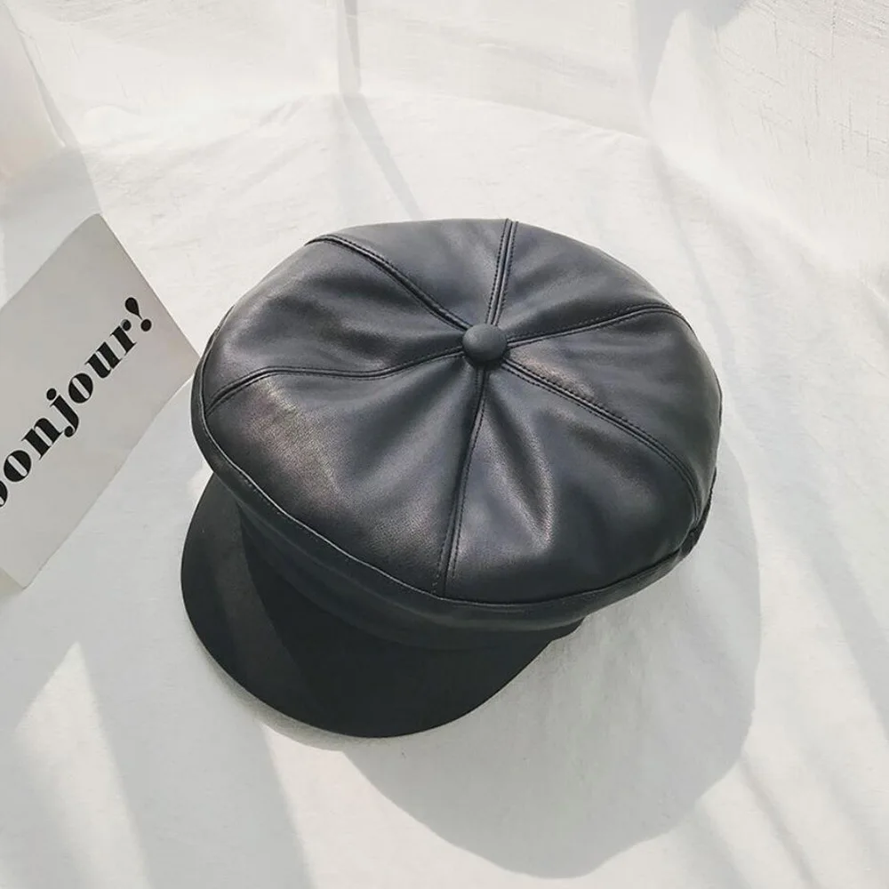 Осенне зимний берет H7501 мужской и женский из искусственной кожи корейский