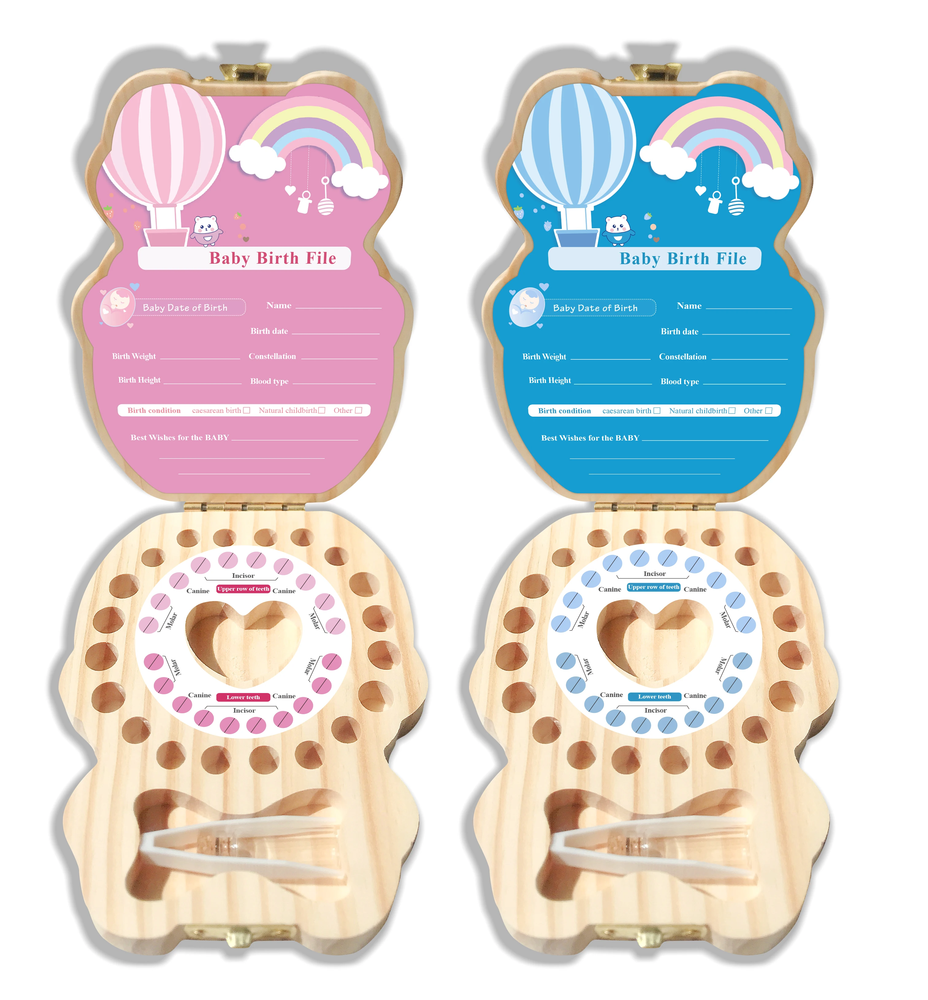 

Wooden Baby Teeth Box British/Spanish/Portuguese Baby Teeth Umbilical Cord Storage Box/Hair Storage Box/Souvenir Box for Boys an