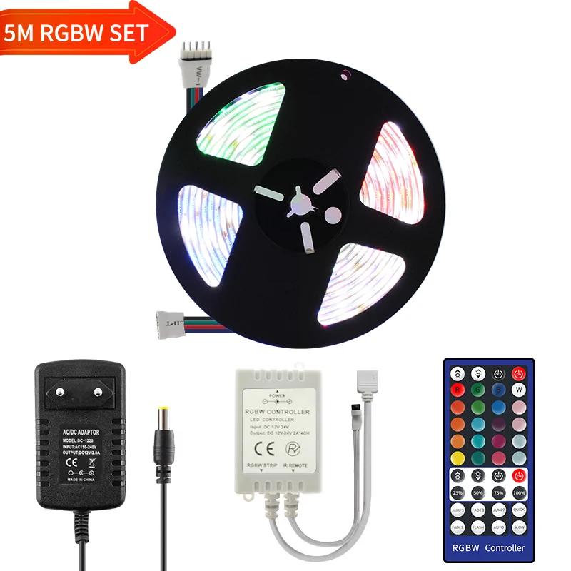 

12V RGB LED Light Stripe Kit 5M 5050 Waterproof Flexible RGB RGBW Color Changing LED Lighting Strip 12V Adapter + IR Controller