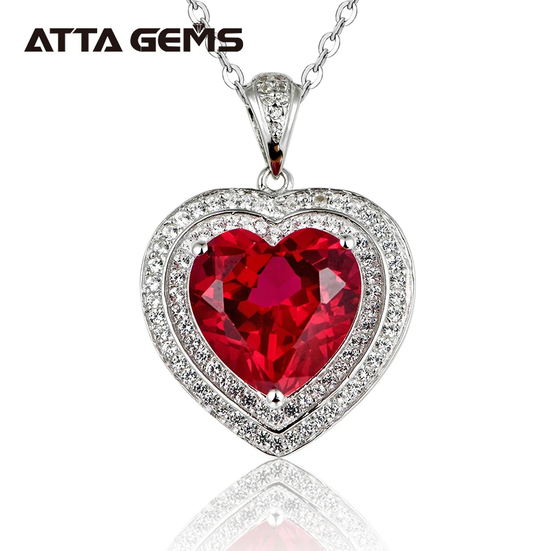 

Red Ruby Silver Pendant Women Engagement Sterling Silver Wedding Pendant 7.7 Carats Created Ruby Silver Pendant Wedding