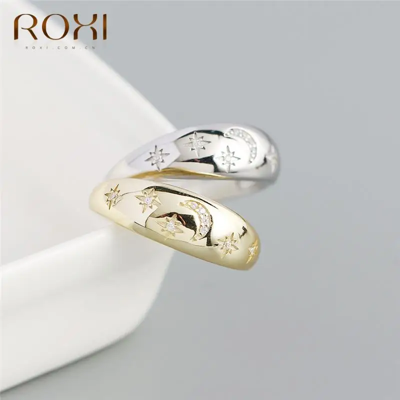 

ROXI Bohemia Crystal Moon & Star Open Rings for Women Rings Jewelry 925 Sterling Silver Finger Ring Gold/Silver Ring Anillos