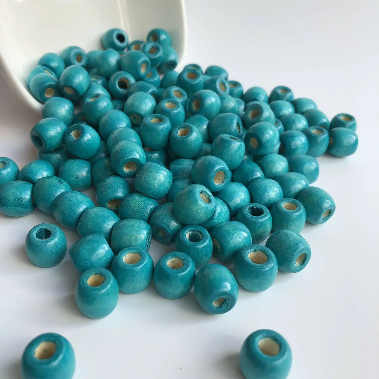 50pcs Turquoise Blue Wooden Macrame Beads 12x11mm Dreadlock Barrel Bead 4-5mm Hole
