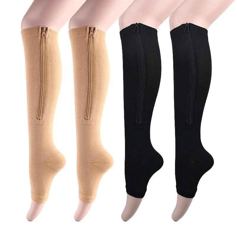 

Unisex Compression Socks Zipper Sports Leg Support Pressure Varicose Vein Knee Socks Women Men Anti-Fatigue Stretchy Slim Socks