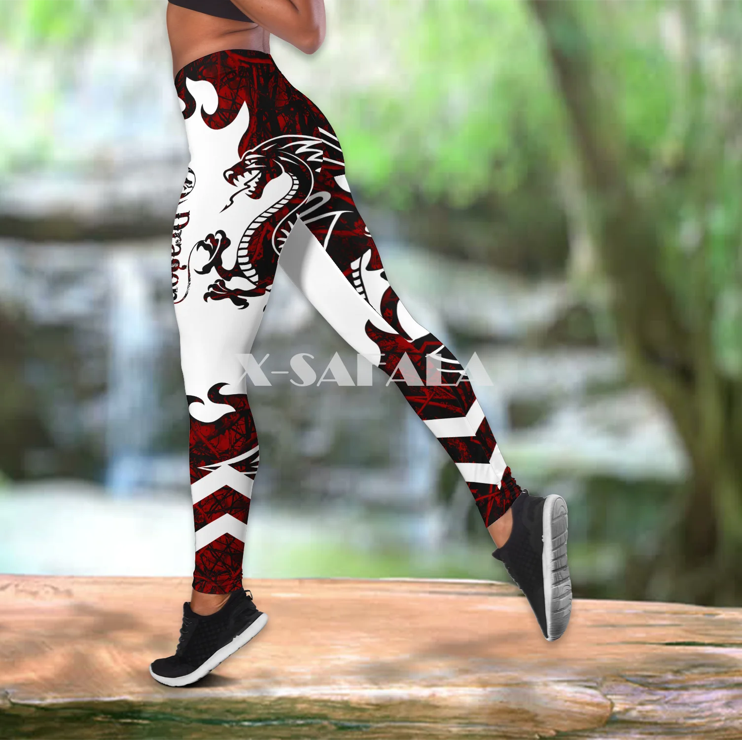 

Dragon Red Tattoo Two Piece Yoga Set Women 3D Print Vest Hollow Out Tank Top High Waist Legging Summer Casual Sport