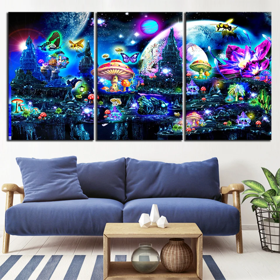 

fantasy Fairy tale world diamond mosaic,Triptych diamond painting, cross stitch embroidery Diamond puzzle 3 Piece set I254