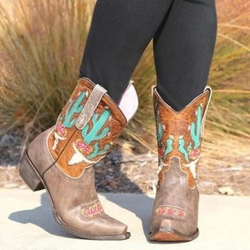 

Winter Boots Women 2022 Plus Size Mid-calf Vintage Boots Women Platform High Heel Boots Ladies Embroidery Booties Botas De Mujer
