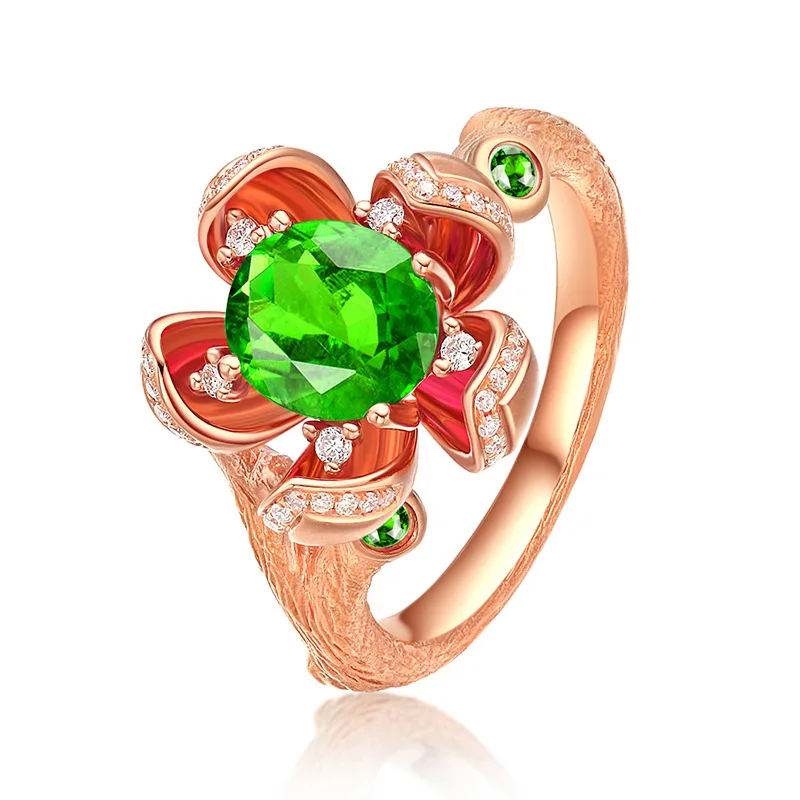 Обручальные кольца с цветком и драгоценным камнем серебро 925 пробы размер 5-10 6