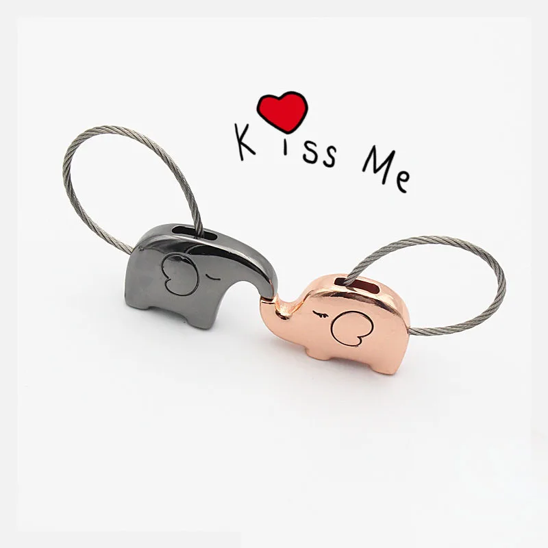 

Good Luck Kiss Elephant Couple Keychain Pendant Wire Ring Chain Cute Cartoon Women Car Bag Backpack Ornaments Lovers Lanyard