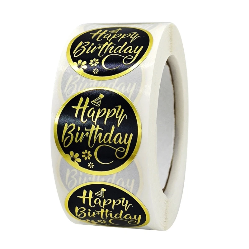 

500pcs Bronzing Happy Birthday Stickers Round Seal Labels for Party Gift Packaging Scrapbooking Cards Decoration