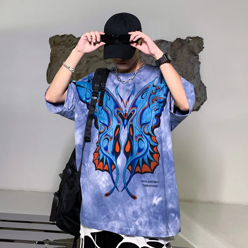 

Мужская футболка с коротким рукавом GTDOM, изношенная в воде Футболка с принтом бабочки, Новинка лета 2021