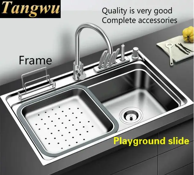 Бесплатная доставка Роскошная большая кухонная раковина с одним желобом высокое
