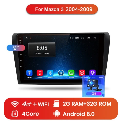 Junsun V1 2G+ 32G Android 9,0 DSP автомобильный Радио Мультимедиа Видео плеер для Mazda 3 2004-2009 мазда3 навигация gps 2 din - Цвет: 4G (2GB 32GB)