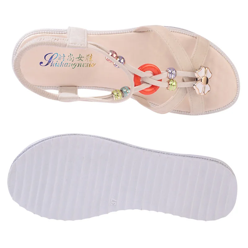 

2020 Summer Women Bohemia Flat Sandals Girls' Anti-slip Rome Beach Shoes Women's Beaded Rhinestones Platform Sandals Woman