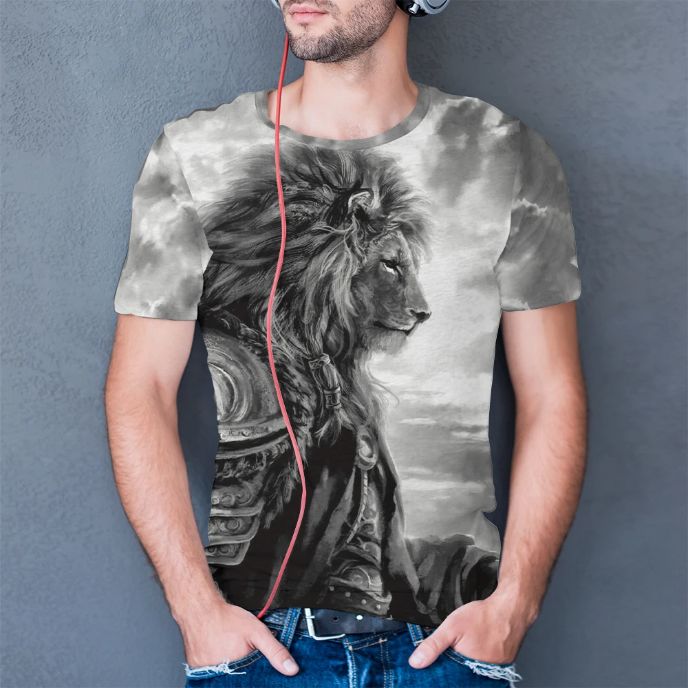 

New 3D printing summer t-shirt animal 3d lion print men's t-shirt casual t-shirt hip-hop casual tshirt oversized lion 3d t-shirt