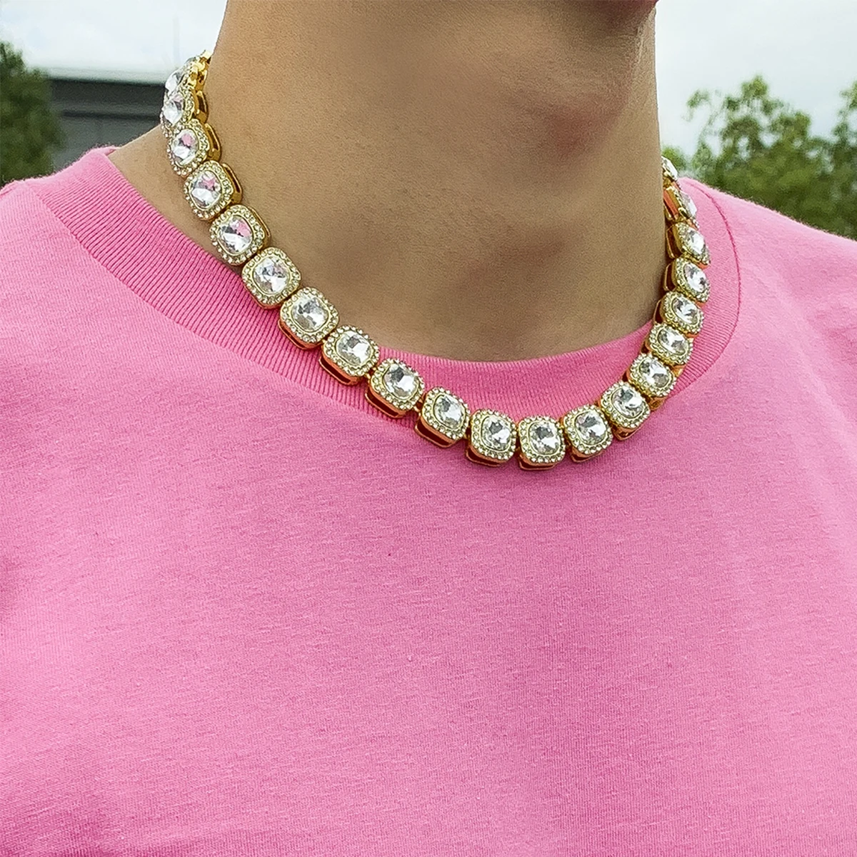 

Lacteo Exaggerated Shiny Rhinestone Clavicle Chain Men Necklace Hip Hop Rapper Jewelry Accessories Crystal Necklace Gifts