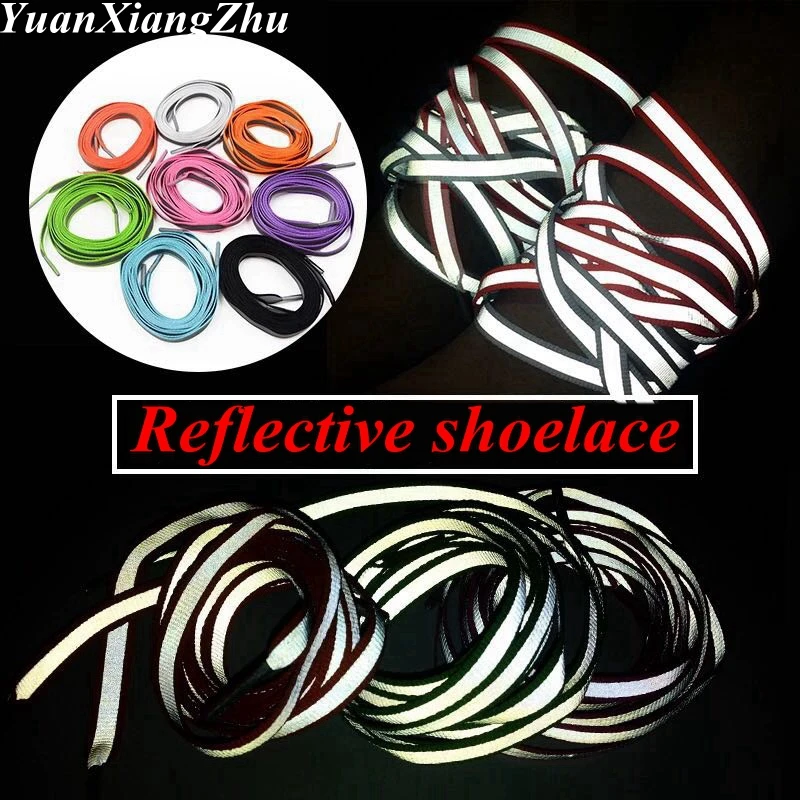 1Pair 3M Flat Reflective Shoelaces Runner Shoe laces Safety Luminous Glowing Shoelace for Unisex Sneaker Shoelaces