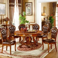 european dining table chairs combined with solid wood carved marble round table with turntable high end luxury log round table