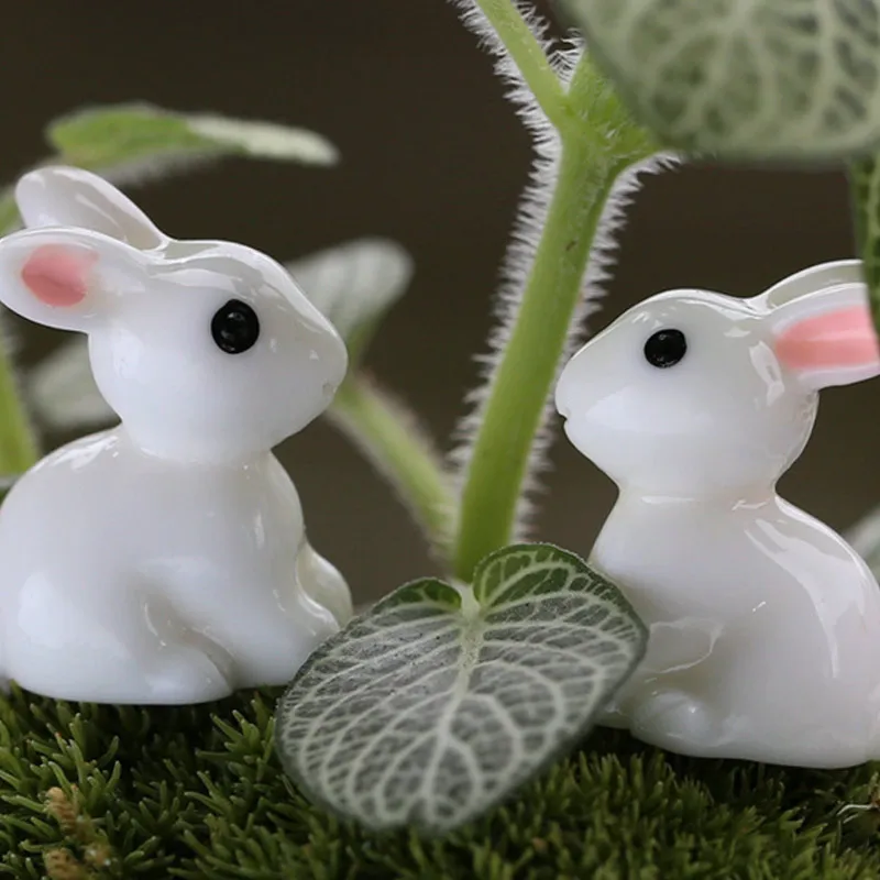 

10 Pcs Lovely Miniature Garden Mini Rabbit Resin Fairy Ornament Flower Plant Pot Home Figurine Animal Decor Supply