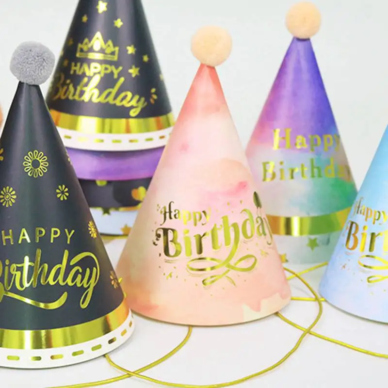 

Happy Birthday Party Hats with Rope DIY Cute Handmade Cap Crown Shower Baby Decoration Boy Girl Gifts Supplies Party Hats