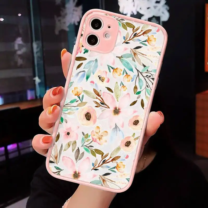 

flower Phone Case Matte Transparent for iPhone 7 8 11 12 s mini pro X XS XR MAX Plus cover funda