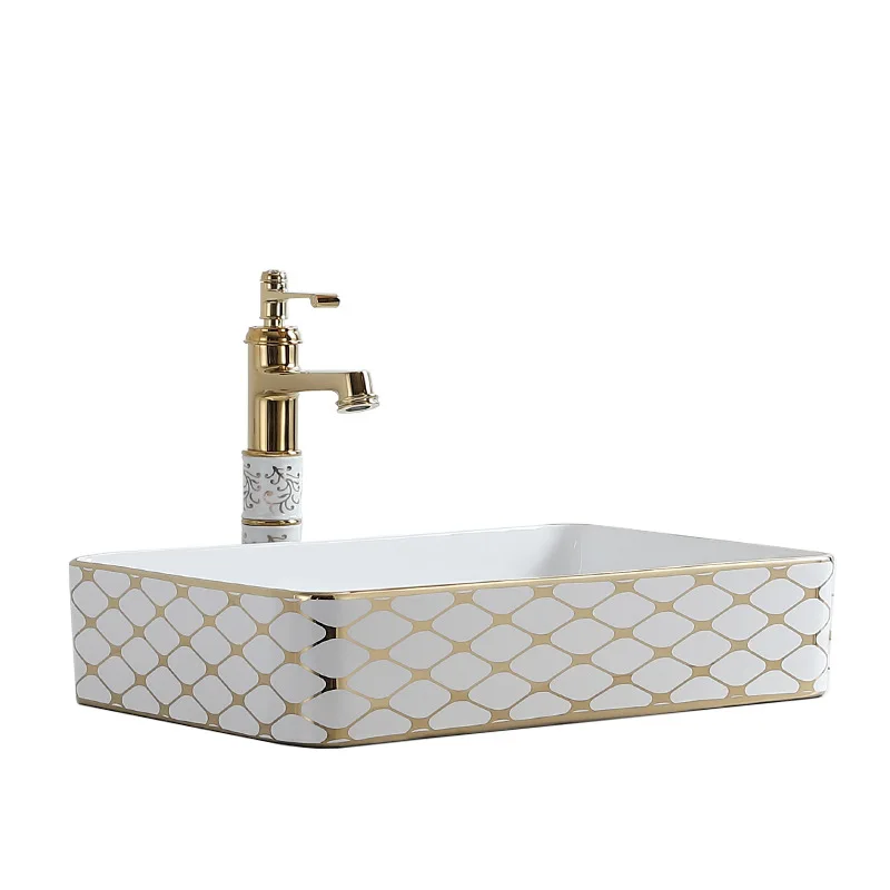

White Bathroom Vessel Vanity Sink Ceramic Art Basin Shampoo Sinks Rectangular Wash Basin Modern Home Sinks Set Tap Mixer Faucet