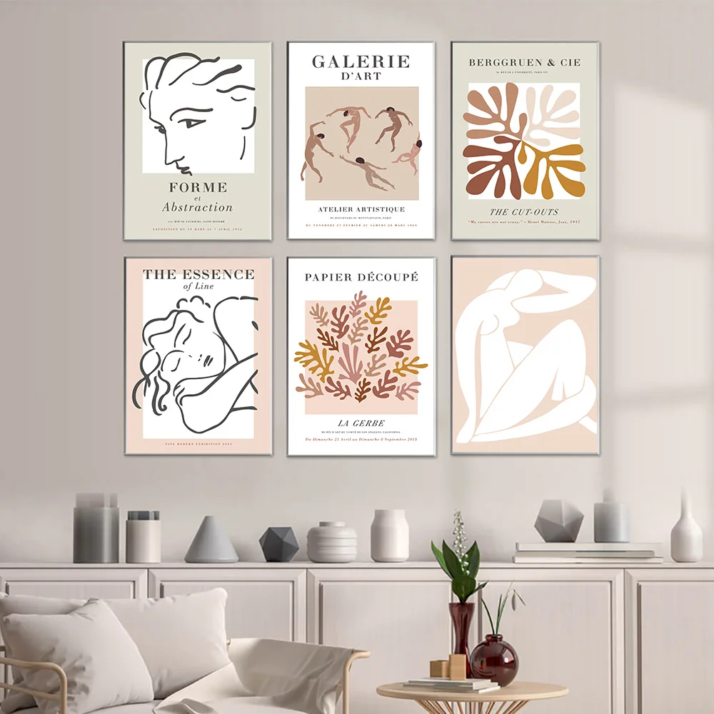 

Abstract Matisse Line Face Coral Leaves Wall Art Canvas Painting Nordic Posters And Prints Wall Pictures For Living Room Decor