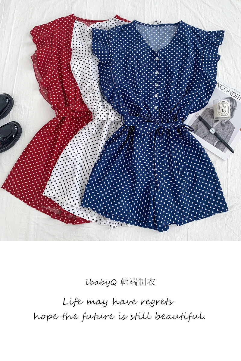 

Polka Dot Jumpsuit Wide Leg Pants Casual Pants V-neck Sleeveless Ruffled Thin Jumpsuit Women 2021 Summer New Style