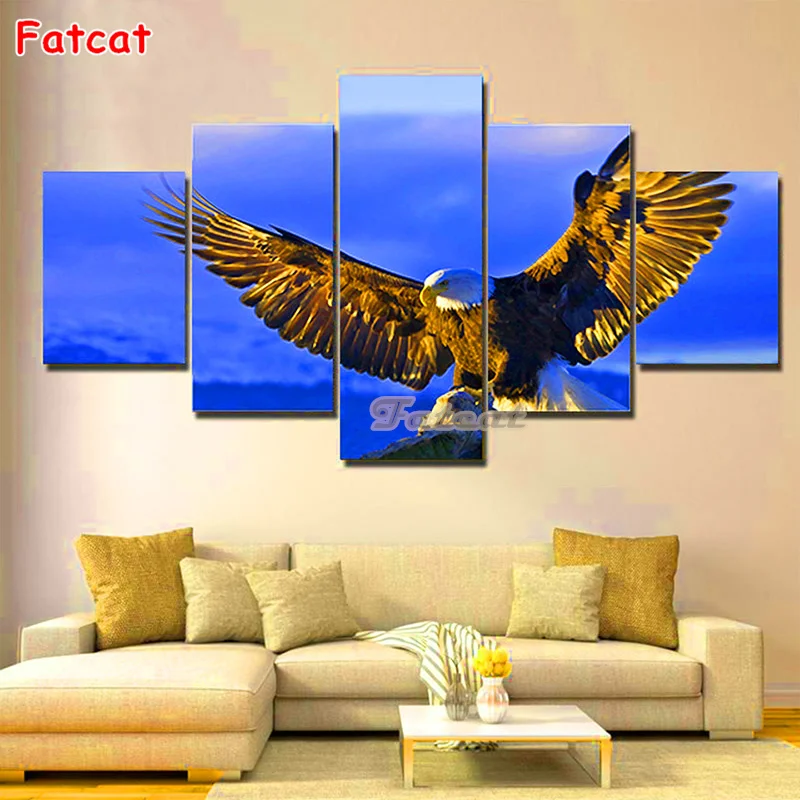 

Diamond painitng 5 Piece Eagle 5d diy full drill Painting Wall Picture for Living Room Square and Round Diamonds,Animal PP3213