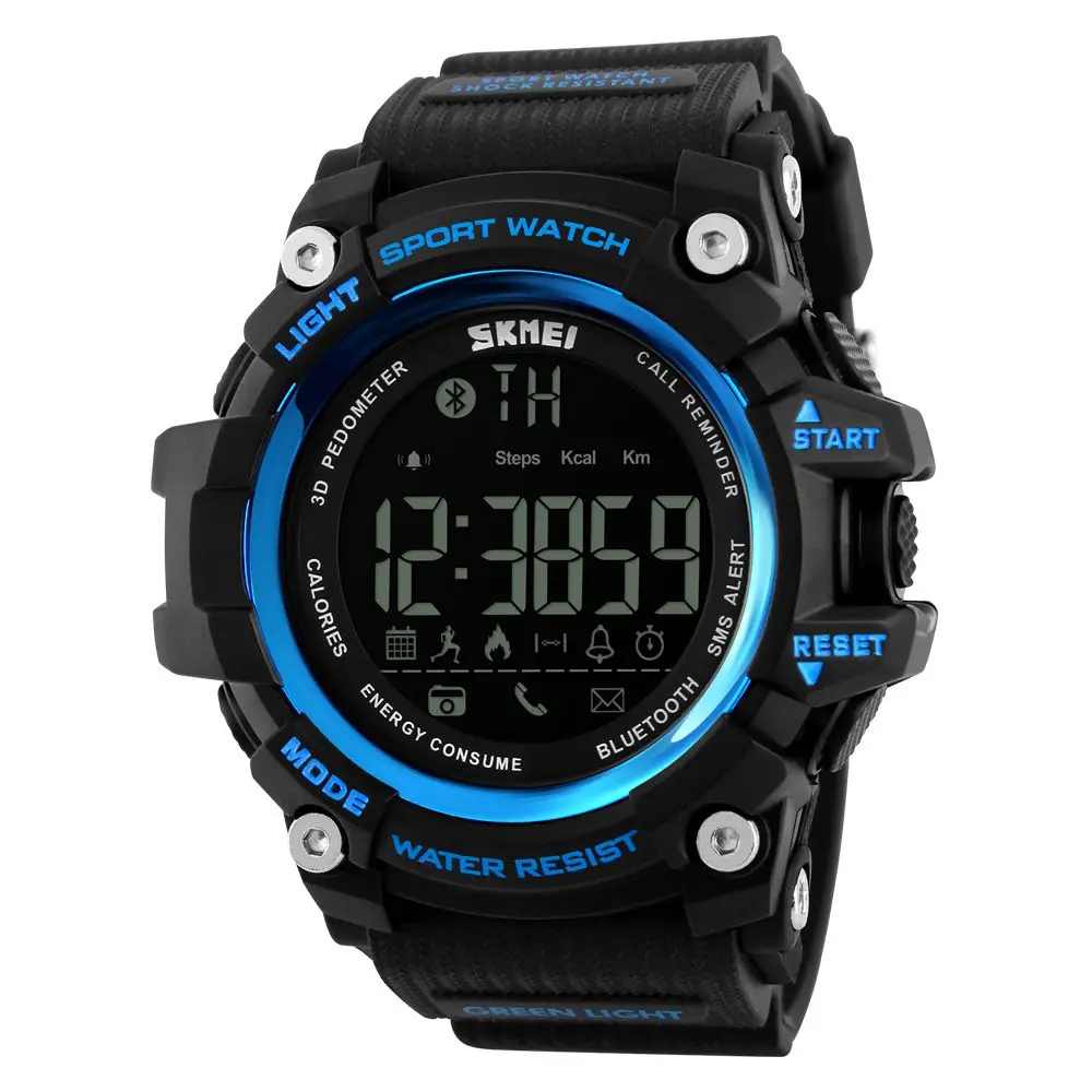 Smart Blue Watch SKMEI Смарт спортивные часы мужские Bluetooth многофункциональные фитнес часы 5 бар водонепроницаемые цифровые часы светодиодный часы reloj hombre 1227 - Color: Smart Blue Watch
