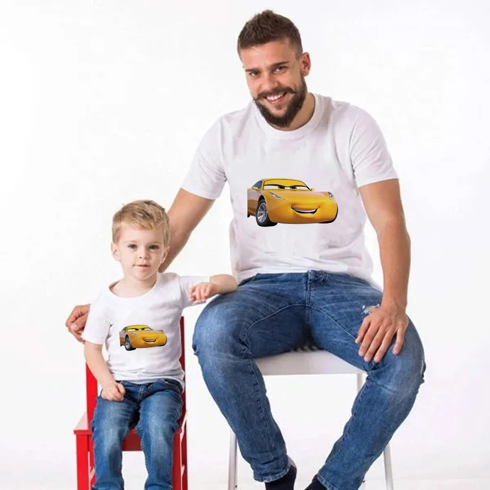 

Disney Cars Print Father and Son Shirt Cartoon Streetwear Family Matching Clothes Y2k Fashion Tops Chinldren T Shirt Summer