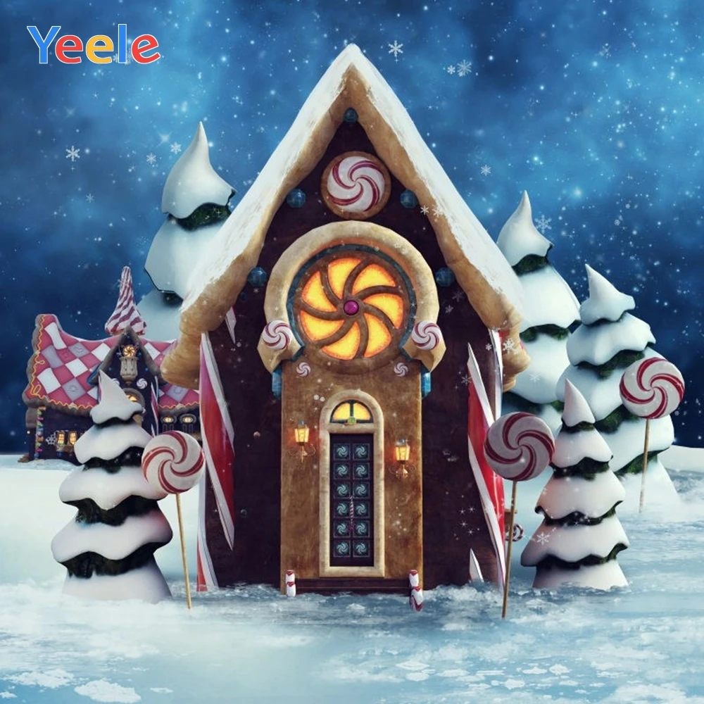 Рождественский фон Yeele зимняя снежная елка мультяшный торт конфеты мороженое дом