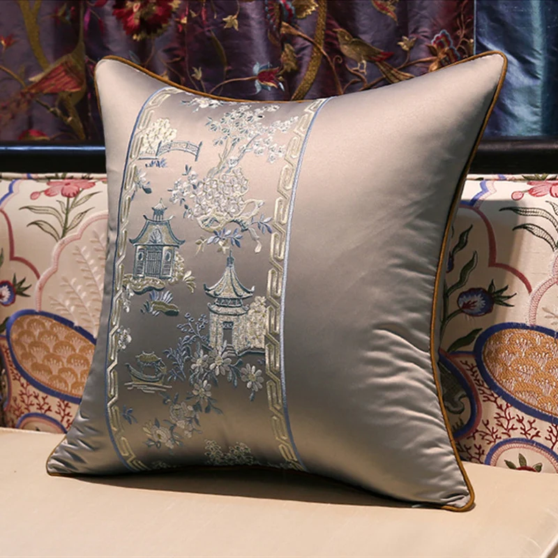 Наволочка для подушки с китайской вышивкой декоративные дивана в технике