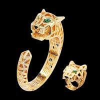 zlxgirl jewelry hollow design high end leopard bracelet ring wedding set perfect full zirconia womens copper bangle ring bijoux
