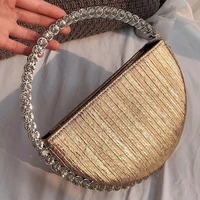 rhinestone circular handle evening bag women elegant designer diamonds round red clutch purse ladies chic handbag party