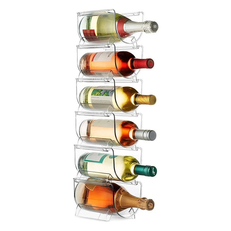 

Set of 6 Wine and Water Bottle Organizer,Stackable Plastic Wine Rack Holder for Pantry, Kitchen, Fridge, Perfect Storage