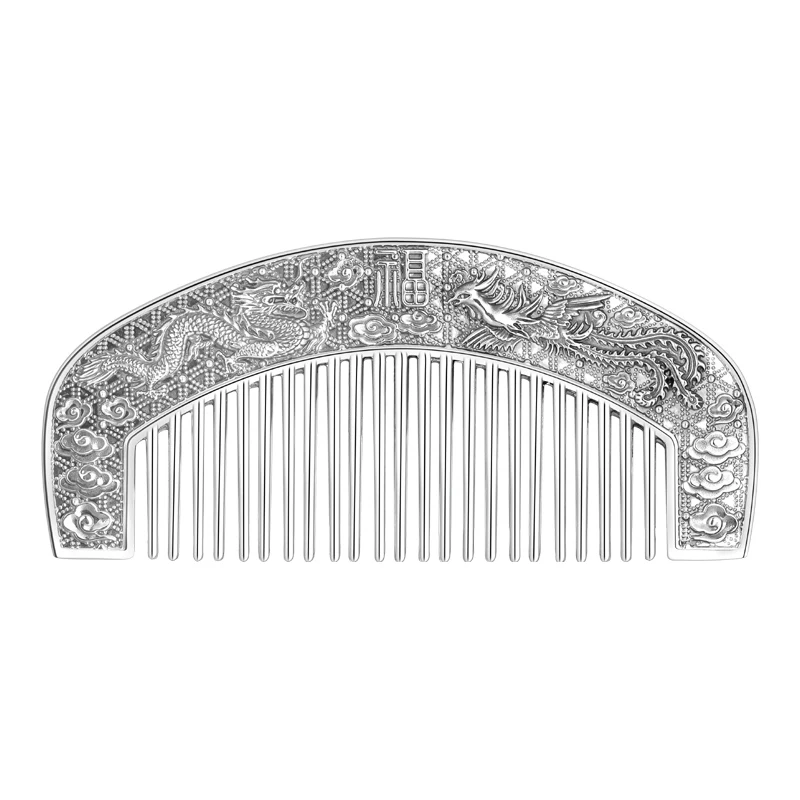 

Chinese style vintage dragon and phoenix silver comb sterling silver 999 hair comb hair accessories silverware gifts