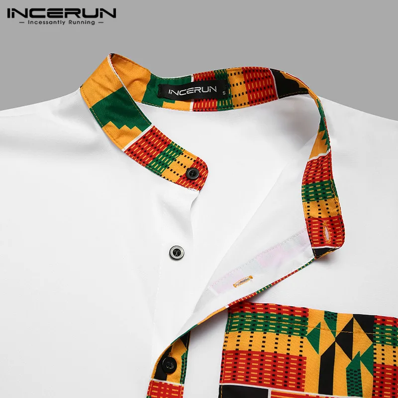 

INCERUN Summer Ethnic Style Printed Shirt Men Short Sleeve 2021 African Clothes Dashiki Tops Stand Collar Streetwear Camisa 3XL