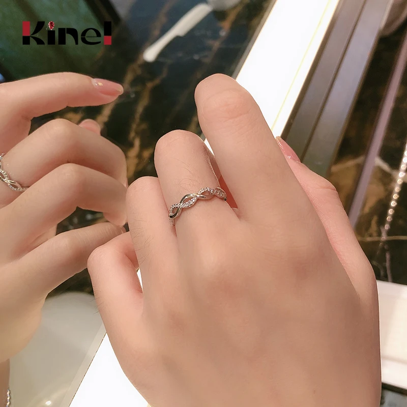 

Kinel Authentic 925 Sterling Silver Braided Twist Rings for Women Wedding Engagement Party Fine Silver 925 Ring Jewelry