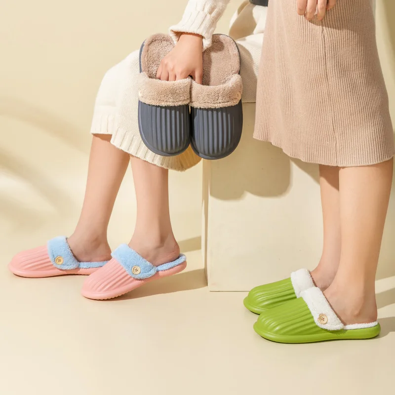 2022 New Bag Heel Waterproof Cotton Slippers Cotton Warm Indoor Non-Slip Indoor Ladies Home Couple Thick-Soled Winter Slippers