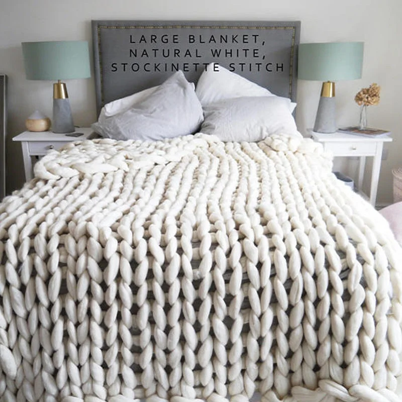 

200x200cm Fashion Hand Chunky Wool Knitted Blanket Thick Yarn Merino Wool Bulky Knitting Throw Blankets Chunky Knit Blanket