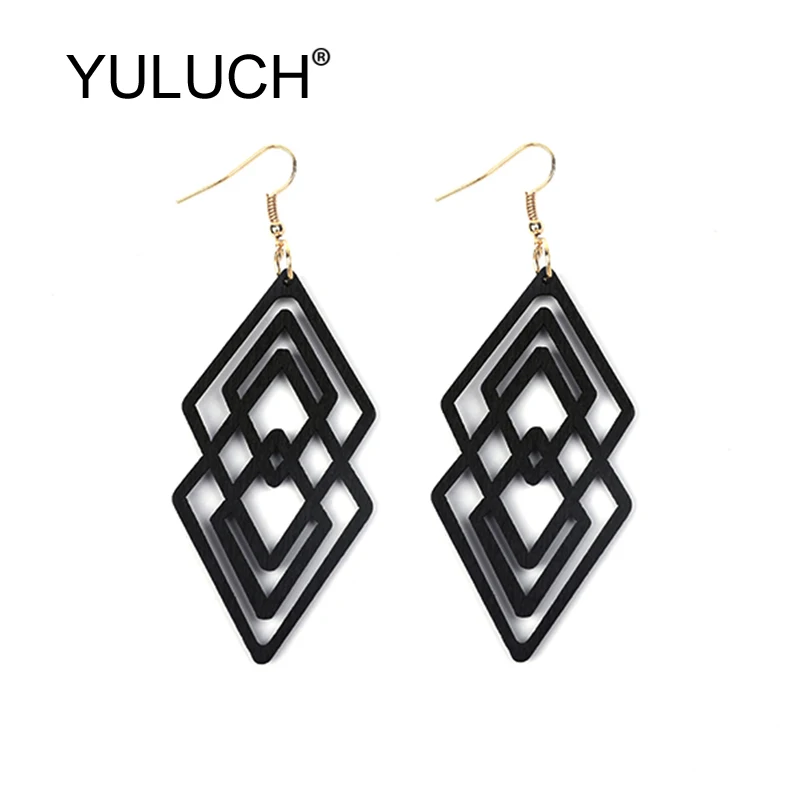 YULUCH трендовые черные красные коричневые полые из натурального дерева длинные