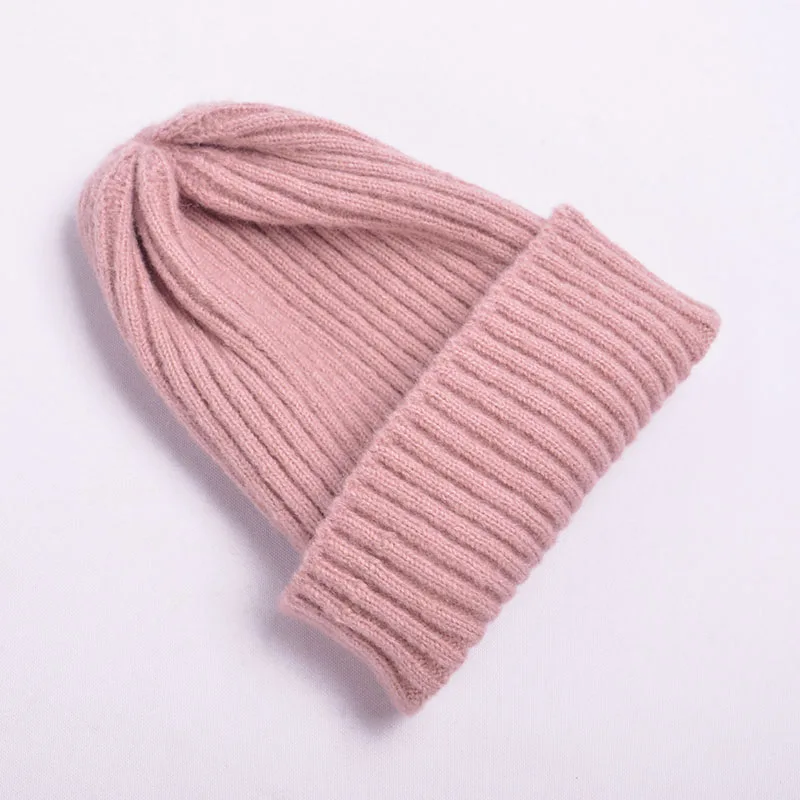 Pink Однотонная женская вязаная шапка Зима Теплый головной убор безвинная Шерстяная кепка остроконечная шапка защита Шапка Лыжная шапочка Милая маска в полоску - Цвет: Pink