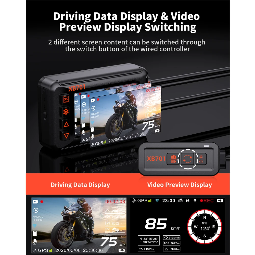 Blueskysea XB701 Wi-Fi мотоцикл Dash Cam Двухъядерный Intel HD 1080P DVR Камера GPS G-Сенсор петля Запись