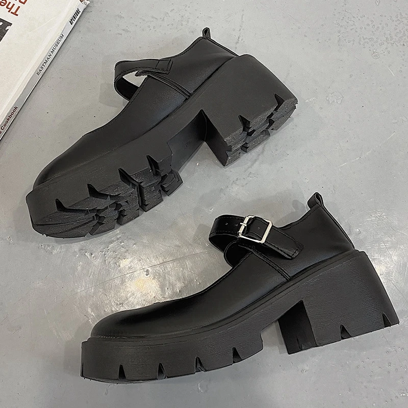 

2021 New Small Leather Shoes Women Spring Autumn Mary Jane Japanese Thick Square High Heels Retro Platform Shoes Women