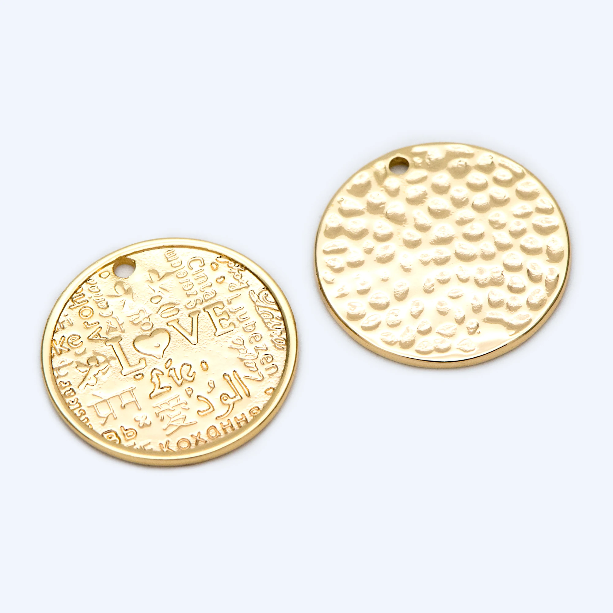 

10 шт. кулоны «любовь» 17 мм, круглые подвески в виде кованого диска, латунные покрытые 18-каратным золотом (искусственная кожа)