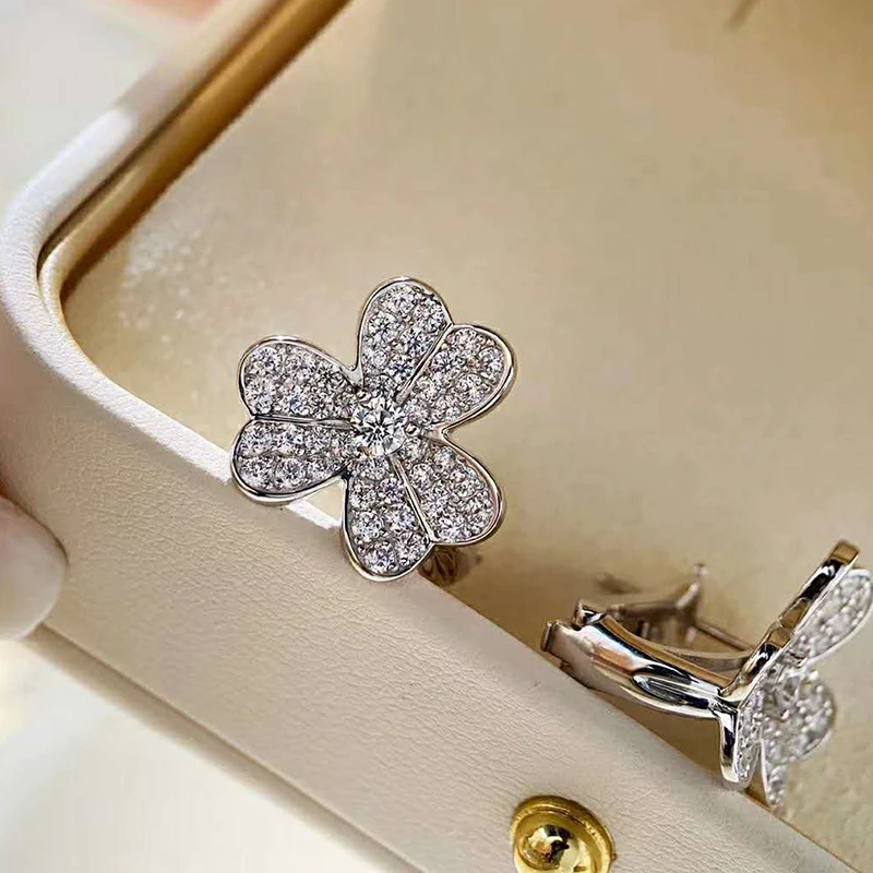 

925 Sterling Silver Trifolium Engagement Earrings Korean Fashion High Carbon Diamond Stud Earrings For Women Fine Jewelry Gift