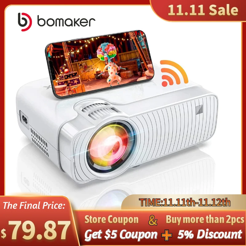 

BOMAKER GC357 Mini WIFI 1280x720P Portable Video LED Projector support 1080P 3D Home Theater Smart Video Projector